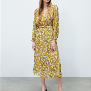 Zara FLORAL JACQUARD BELTED PRINT DRESS